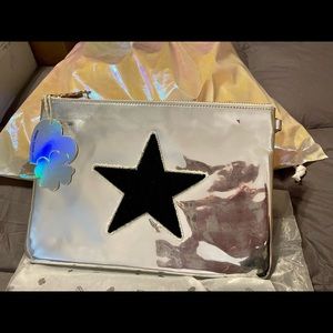Stoney Clover Lane Silver Patent Star Flat Pouch BNWT